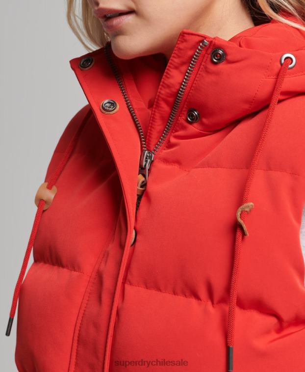 mujer Superdry rojo chaleco acolchado everest con capucha 2R68Z5600