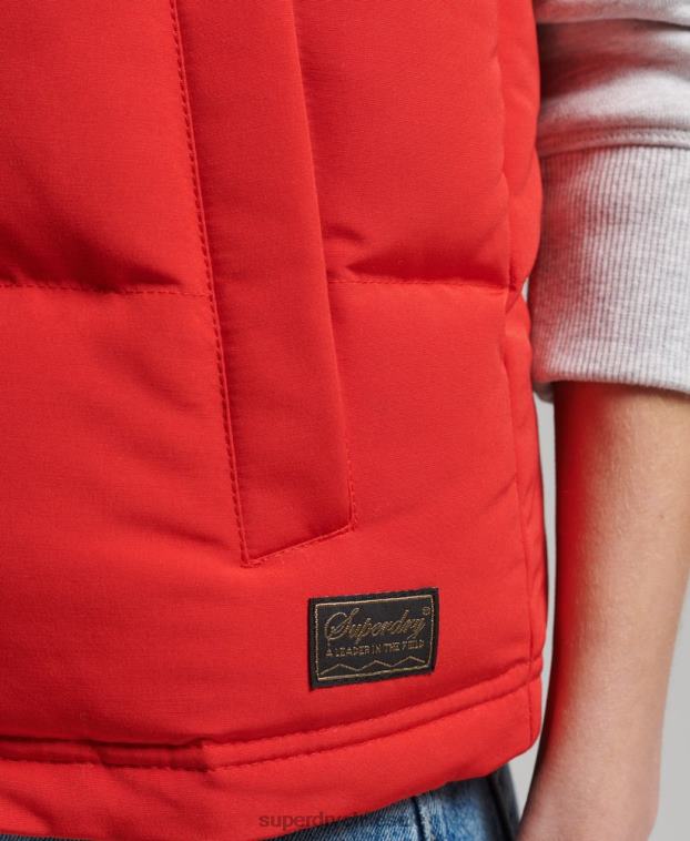 mujer Superdry rojo chaleco acolchado everest con capucha 2R68Z5600