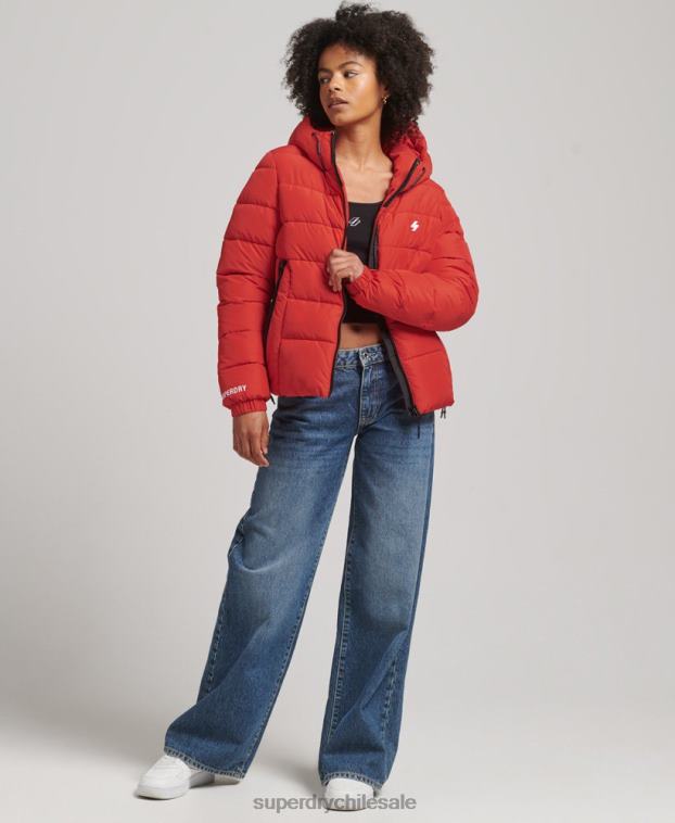 mujer Superdry rojo chamarra acolchada Spirit Sports con capucha 2R68Z3612