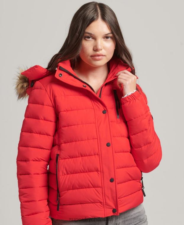 mujer Superdry rojo chamarra acolchada corta con capucha 2R68Z5571