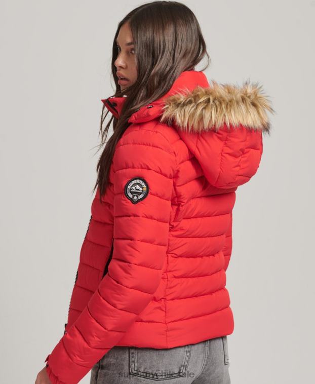 mujer Superdry rojo chamarra acolchada corta con capucha 2R68Z5571