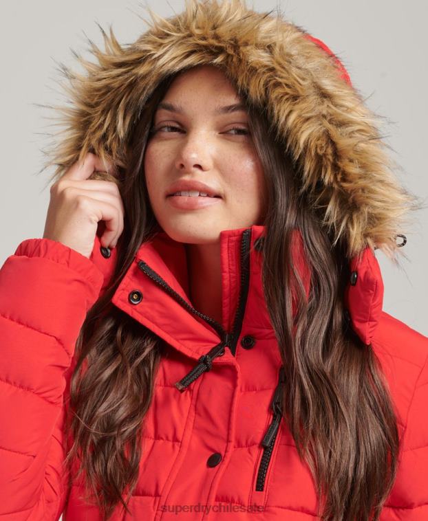 mujer Superdry rojo chamarra acolchada corta con capucha 2R68Z5571