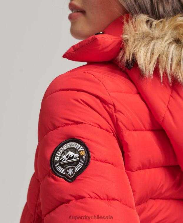 mujer Superdry rojo chamarra acolchada corta con capucha 2R68Z5571