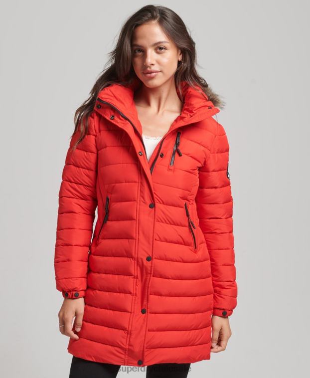 mujer Superdry rojo chamarra acolchada de pelo sintético con capucha 2R68Z3688