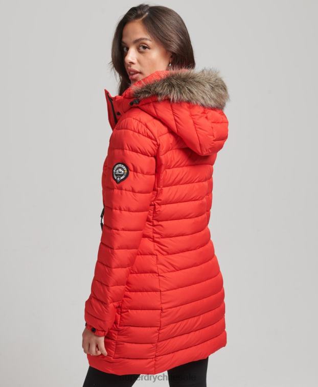mujer Superdry rojo chamarra acolchada de pelo sintético con capucha 2R68Z3688