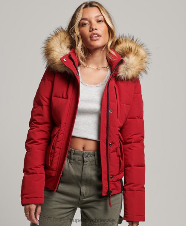 mujer Superdry rojo chamarra bomber acolchada Everest con capucha 2R68Z3676