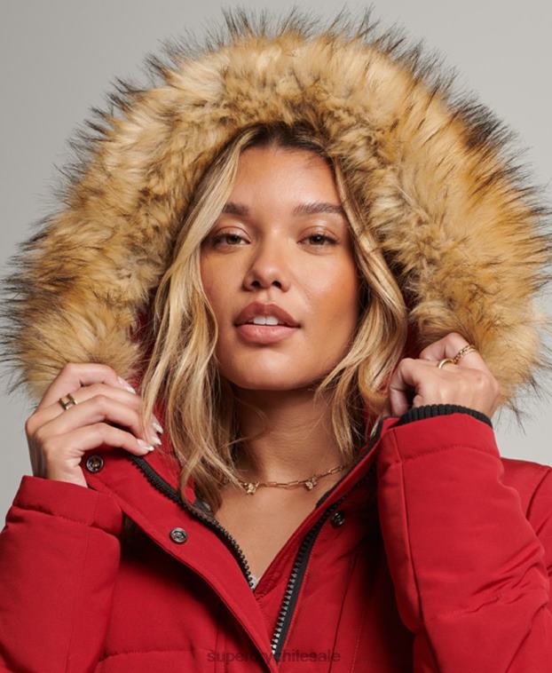 mujer Superdry rojo chamarra bomber acolchada Everest con capucha 2R68Z3676