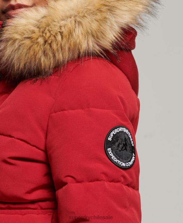 mujer Superdry rojo chamarra bomber acolchada Everest con capucha 2R68Z3676