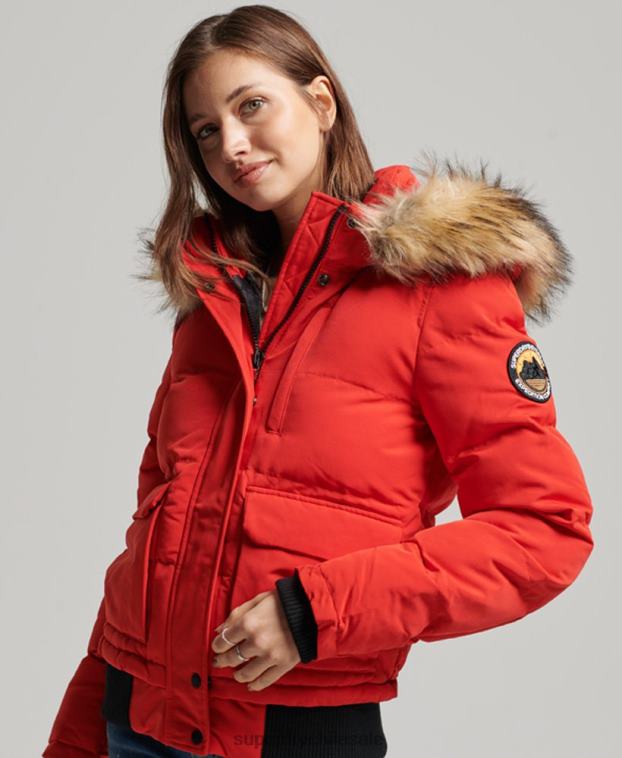 mujer Superdry rojo chamarra bomber acolchada Everest con capucha 2R68Z3751