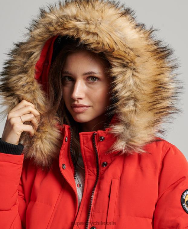 mujer Superdry rojo chamarra bomber acolchada Everest con capucha 2R68Z3751