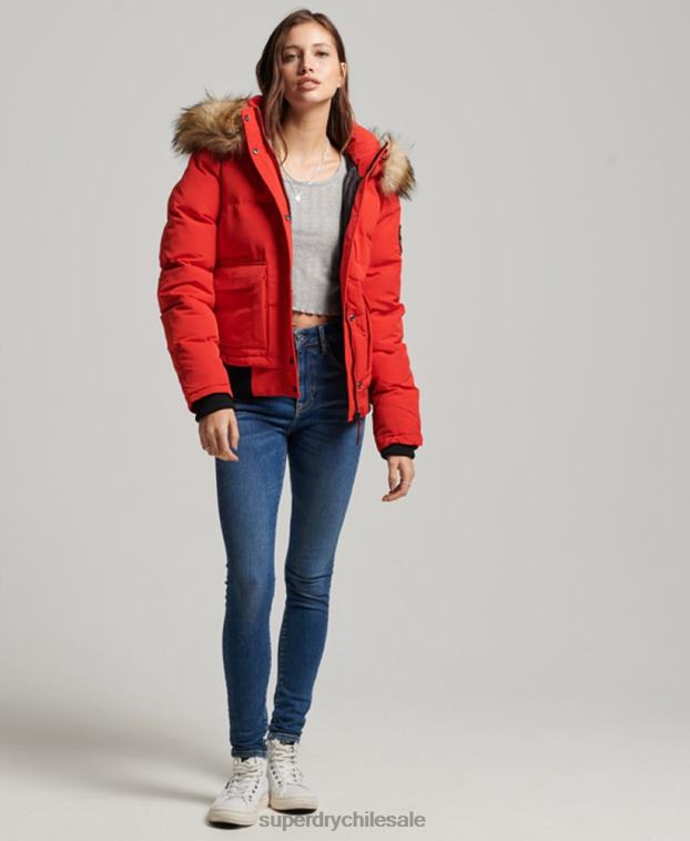 mujer Superdry rojo chamarra bomber acolchada Everest con capucha 2R68Z3751