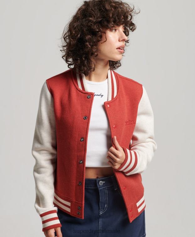 mujer Superdry rojo chamarra bomber con logo vintage 2R68Z3317
