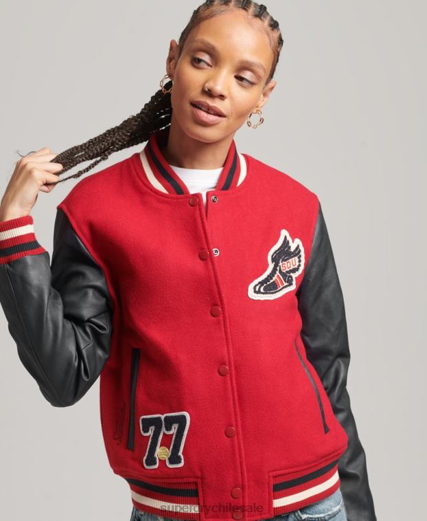 mujer Superdry rojo chamarra bomber con parches 2R68Z5471