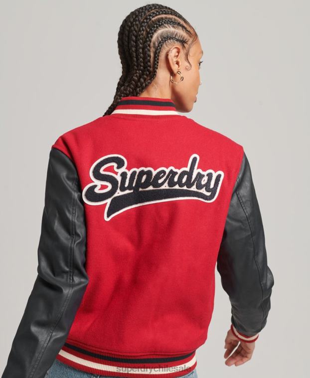 mujer Superdry rojo chamarra bomber con parches 2R68Z5471