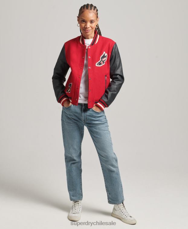 mujer Superdry rojo chamarra bomber con parches 2R68Z5471