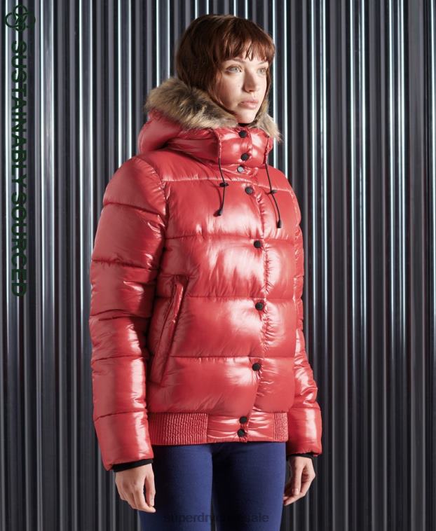 mujer Superdry rojo chamarra bomber toya de alto brillo 2R68Z5739