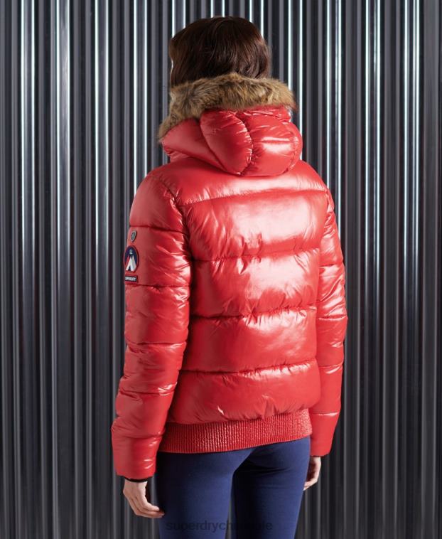 mujer Superdry rojo chamarra bomber toya de alto brillo 2R68Z5739
