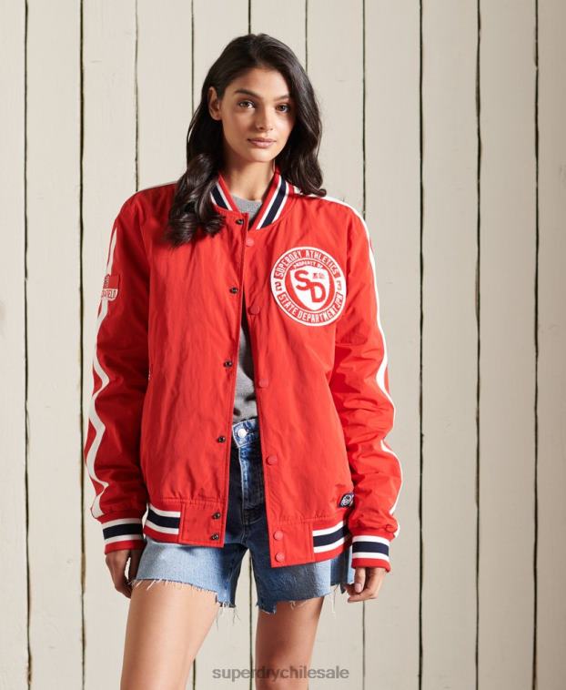 mujer Superdry rojo chamarra bomber universitaria extragrande 2R68Z3842