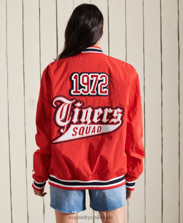 mujer Superdry rojo chamarra bomber universitaria extragrande 2R68Z3842