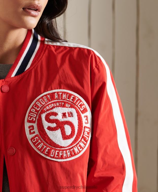 mujer Superdry rojo chamarra bomber universitaria extragrande 2R68Z3842
