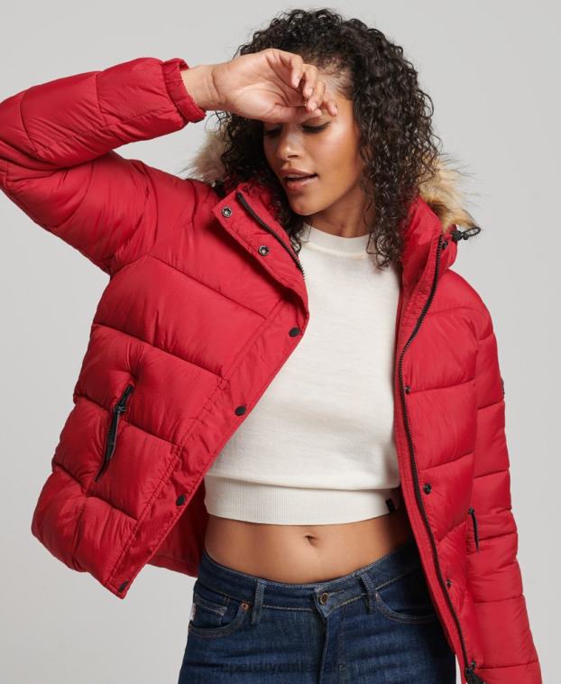 mujer Superdry rojo chamarra corta con capucha 2R68Z3632