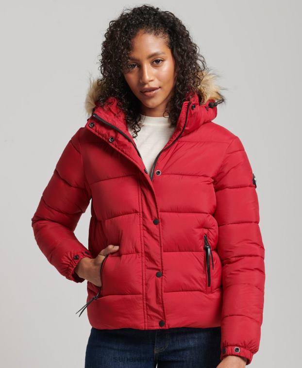 mujer Superdry rojo chamarra corta con capucha 2R68Z3632