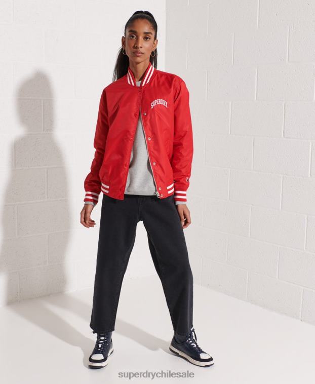 mujer Superdry rojo chamarra de béisbol clásica del equipo universitario 2R68Z5482