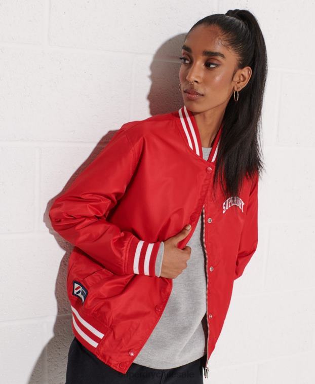 mujer Superdry rojo chamarra de béisbol clásica del equipo universitario 2R68Z5482
