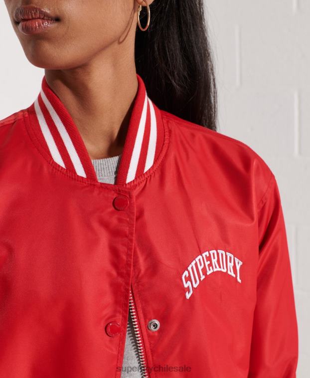 mujer Superdry rojo chamarra de béisbol clásica del equipo universitario 2R68Z5482