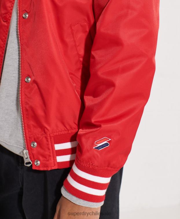 mujer Superdry rojo chamarra de béisbol clásica del equipo universitario 2R68Z5482