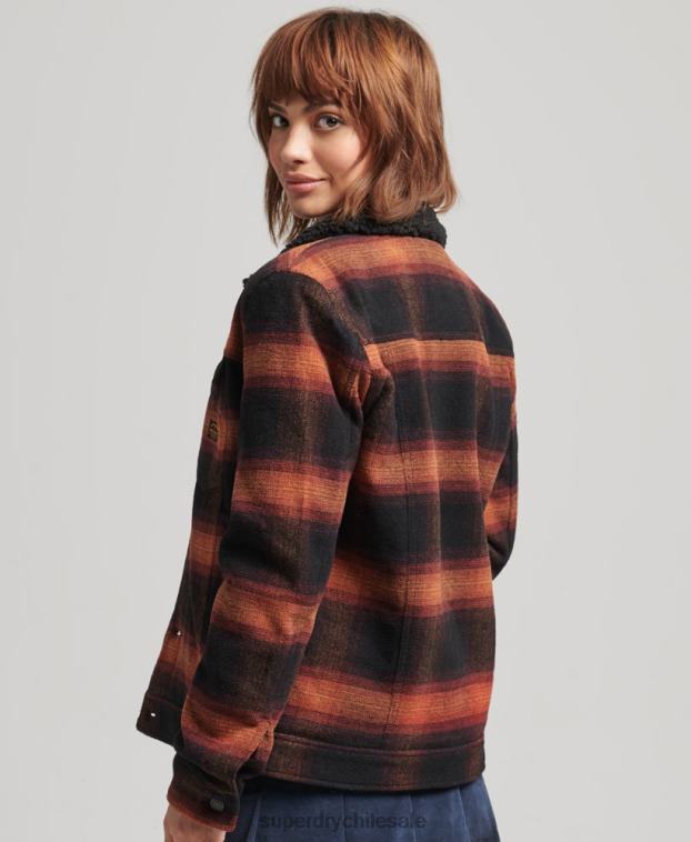 mujer Superdry rojo chamarra trucker oversize de lana sherpa 2R68Z5434