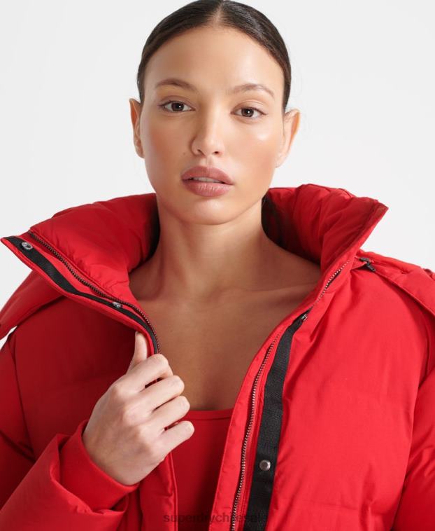 mujer Superdry rojo chaqueta acolchada boxy tren 2R68Z5729