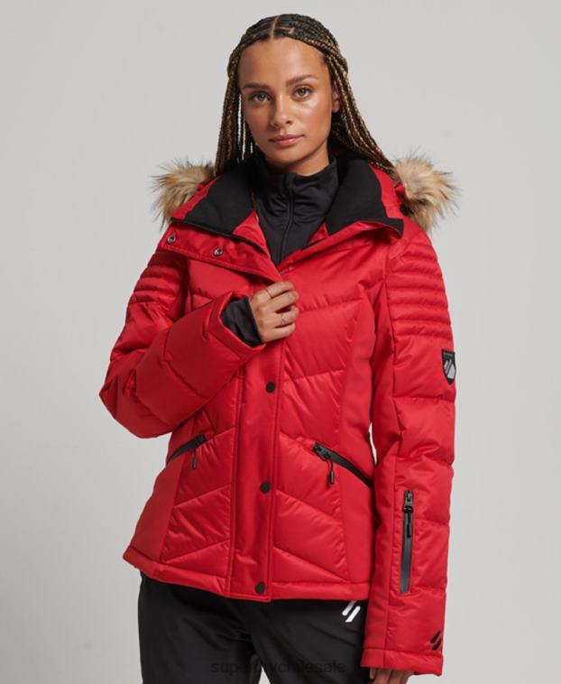 mujer Superdry rojo chaqueta acolchada de nieve de lujo 2R68Z3566