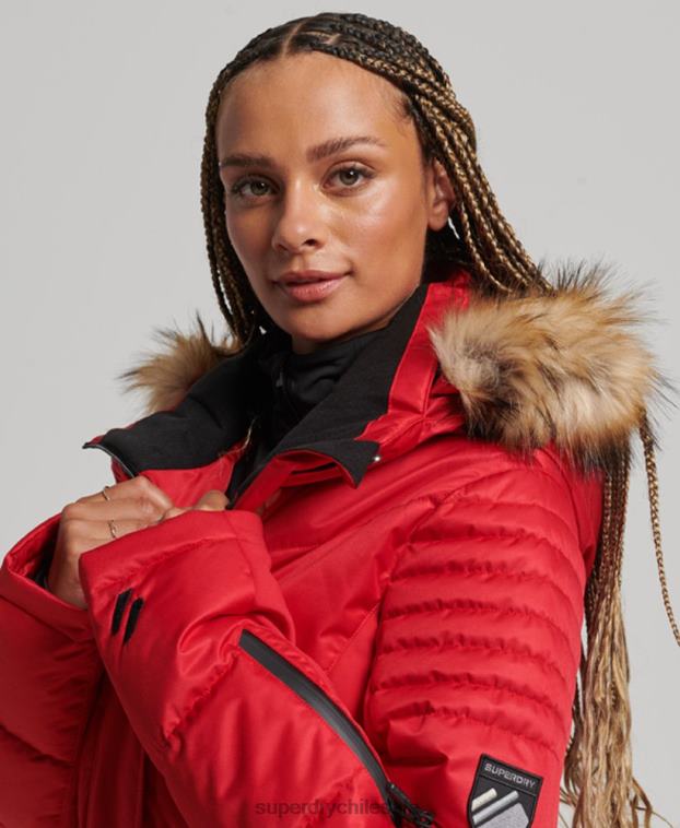 mujer Superdry rojo chaqueta acolchada de nieve de lujo 2R68Z3566