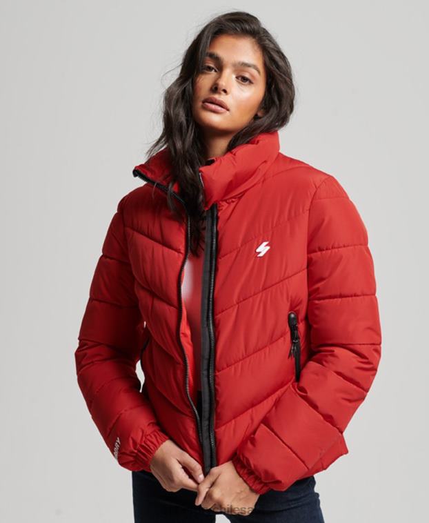 mujer Superdry rojo chaqueta acolchada deportiva sin capucha 2R68Z3761