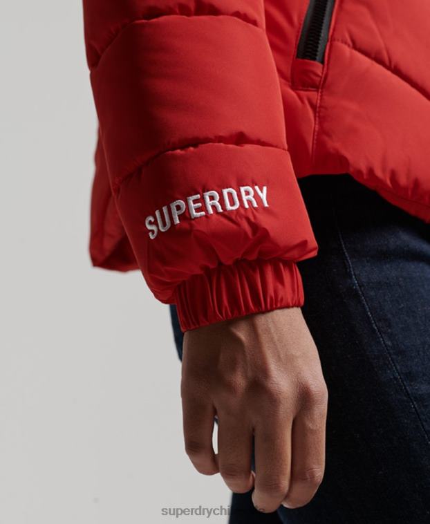mujer Superdry rojo chaqueta acolchada deportiva sin capucha 2R68Z3761