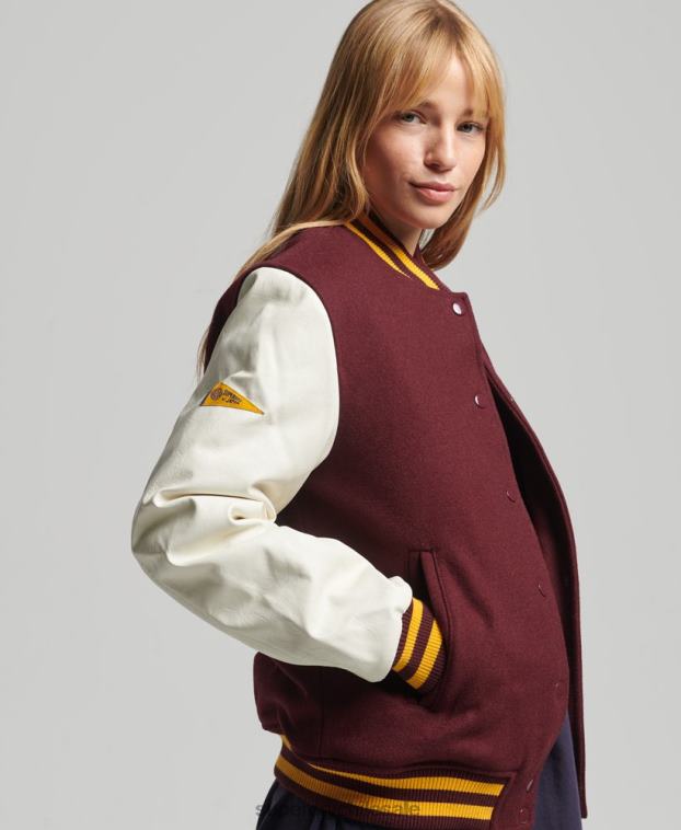 mujer Superdry rojo chaqueta bomber del equipo universitario 2R68Z5419