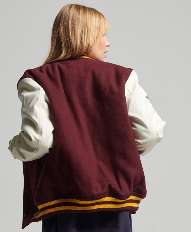 mujer Superdry rojo chaqueta bomber del equipo universitario 2R68Z5419