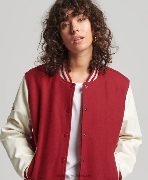 mujer Superdry rojo chaqueta bomber del equipo universitario 2R68Z5427