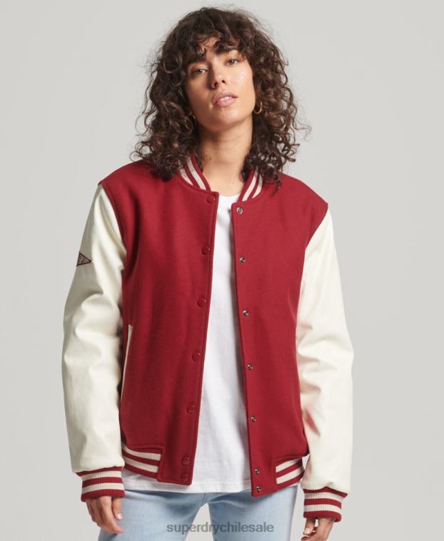 mujer Superdry rojo chaqueta bomber del equipo universitario 2R68Z5427