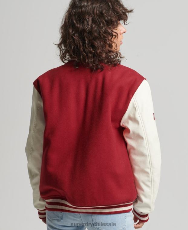 mujer Superdry rojo chaqueta bomber del equipo universitario 2R68Z5427