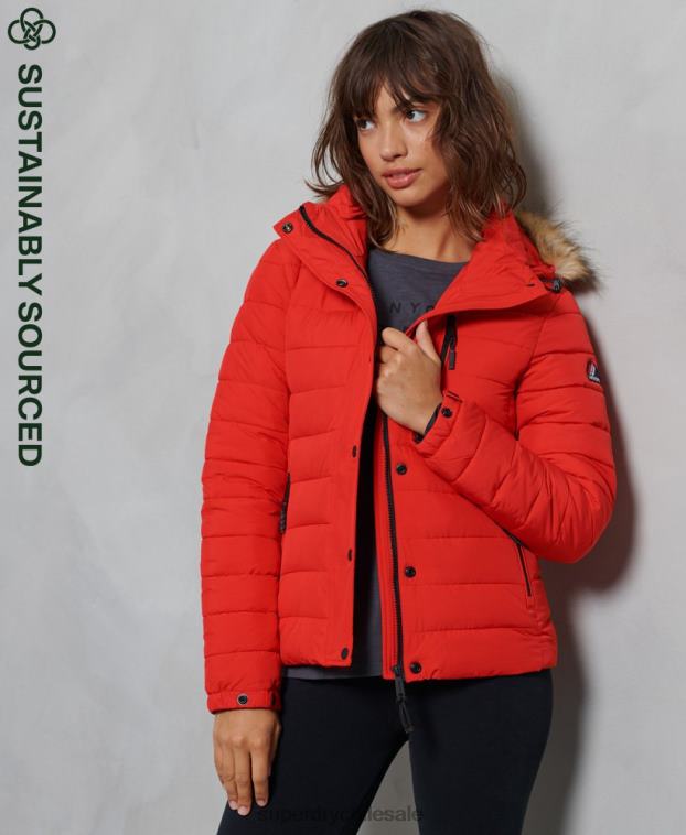 mujer Superdry rojo chaqueta fuji clásica de piel sintética 2R68Z5542