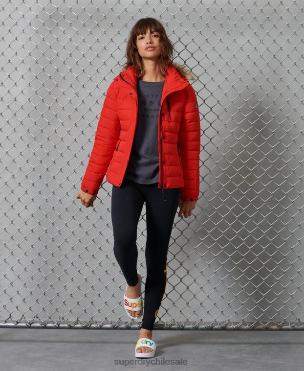 mujer Superdry rojo chaqueta fuji clásica de piel sintética 2R68Z5542