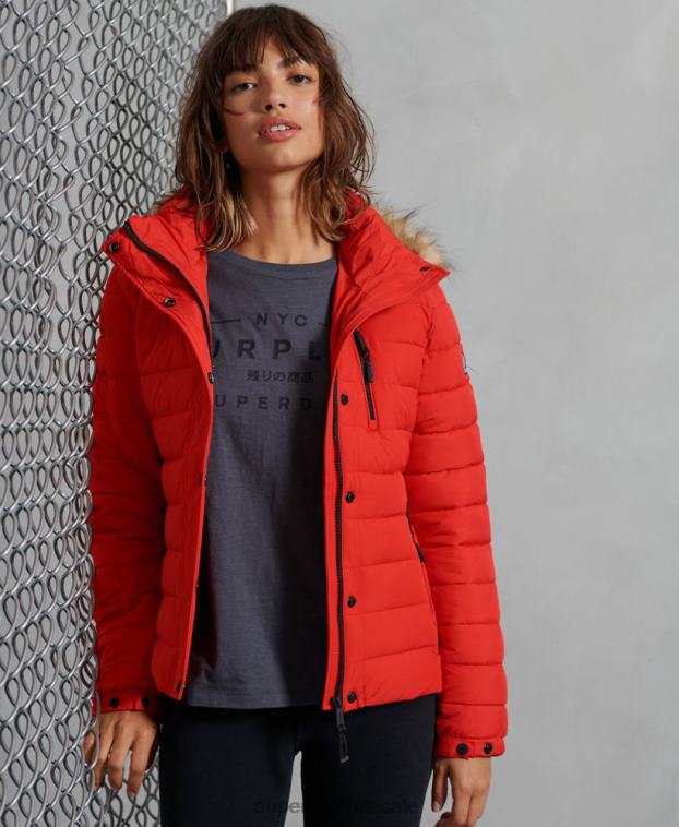 mujer Superdry rojo chaqueta fuji clásica de piel sintética 2R68Z5542