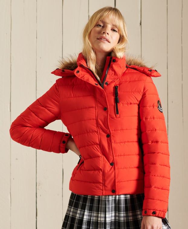 mujer Superdry rojo chaqueta fuji clásica de piel sintética 2R68Z5577