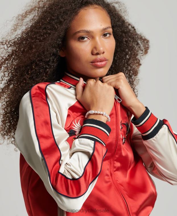 mujer Superdry rojo chaqueta sukajan bordada vintage 2R68Z3517