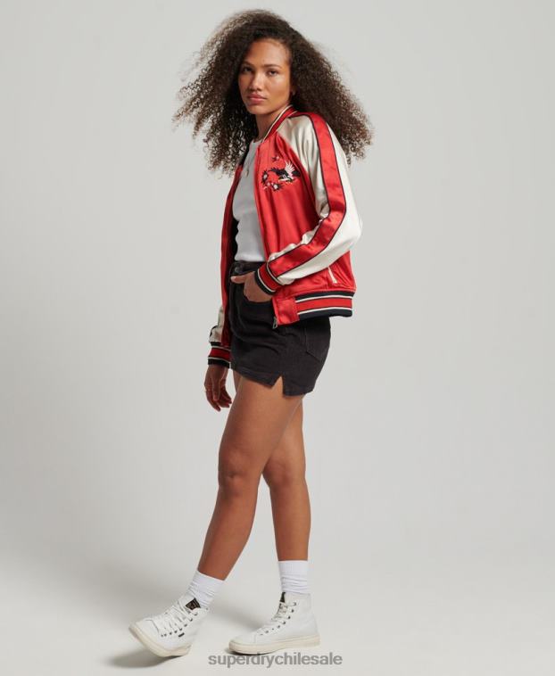 mujer Superdry rojo chaqueta sukajan bordada vintage 2R68Z3517