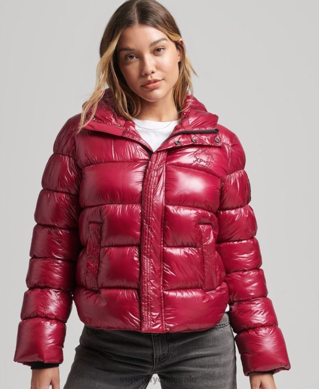 mujer Superdry rosa chamarra acolchada deportiva brillante con capucha 2R68Z3607