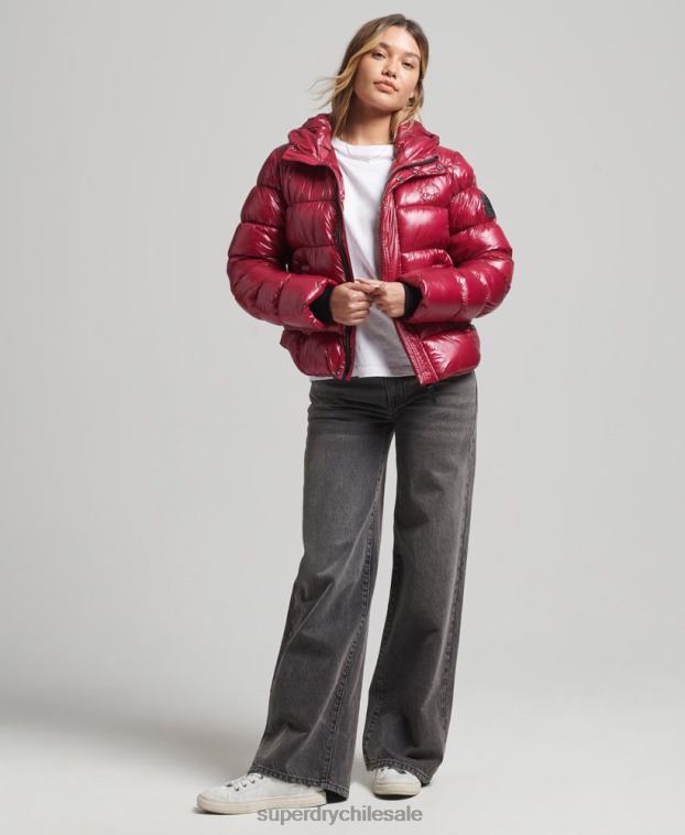 mujer Superdry rosa chamarra acolchada deportiva brillante con capucha 2R68Z3607