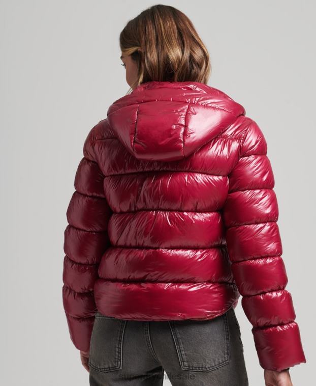 mujer Superdry rosa chamarra acolchada deportiva brillante con capucha 2R68Z3607
